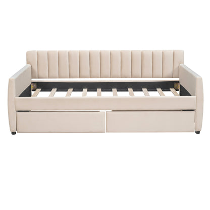 Xena Twin Size Upholstered Daybed with  Drawers - Beige