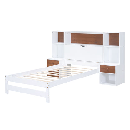 Jo Twin Size Platform Bed w Storage Headboard and Drawers - White