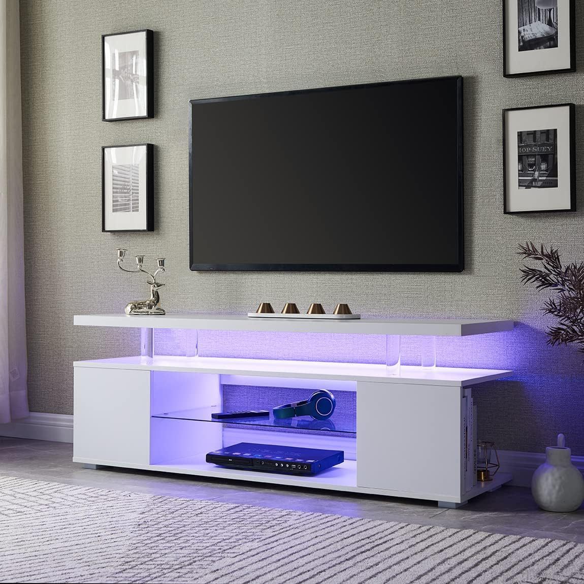 Pulse TV Stand Entertainment Center for 65 Inch TV - White