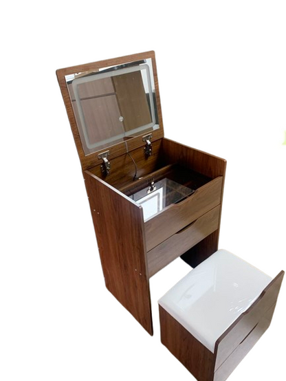 Cortez 3 in 1 Vanity Desk with Plip Top Mirror - Walnut