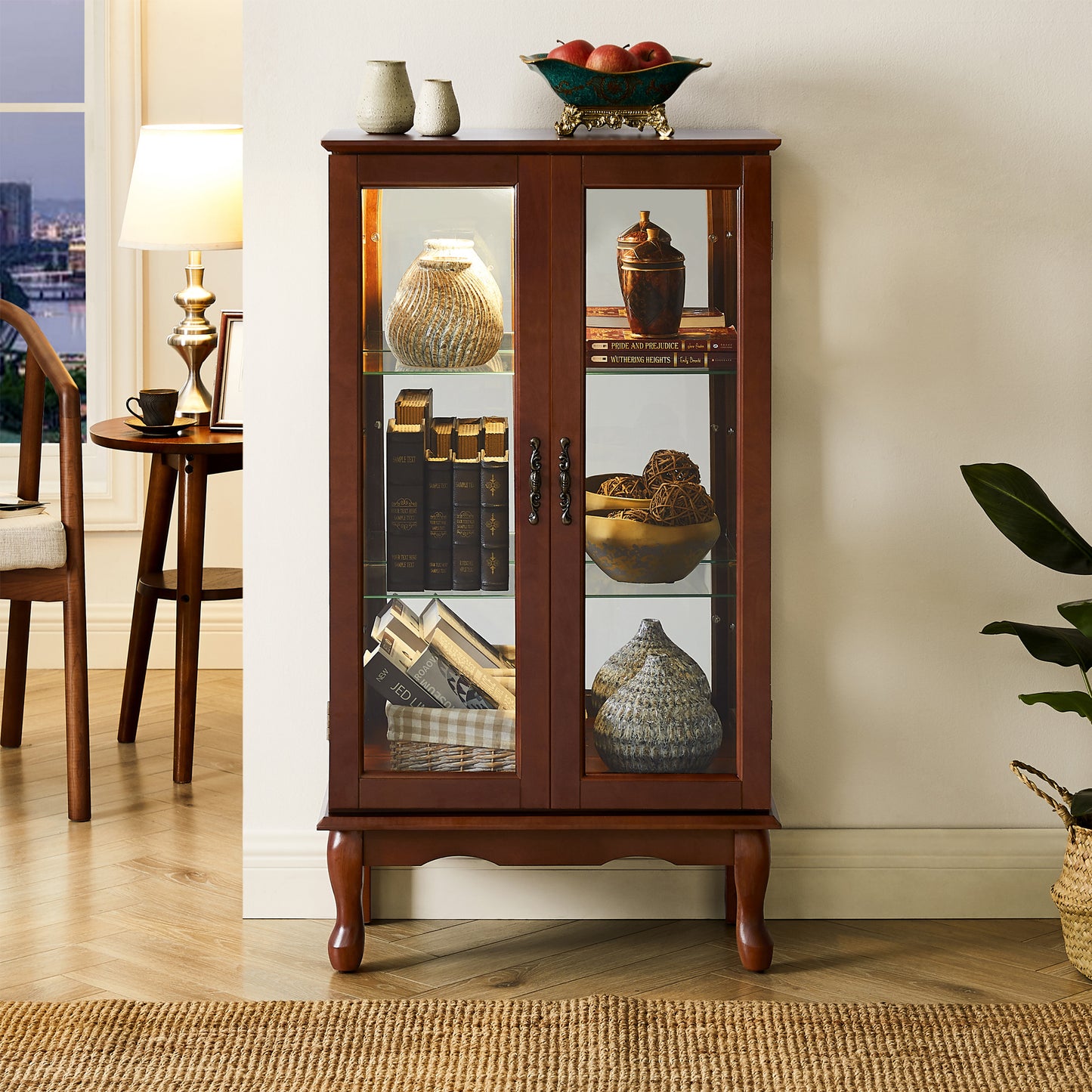 Karla Lighted Curio Diapaly Cabinet - Walnut