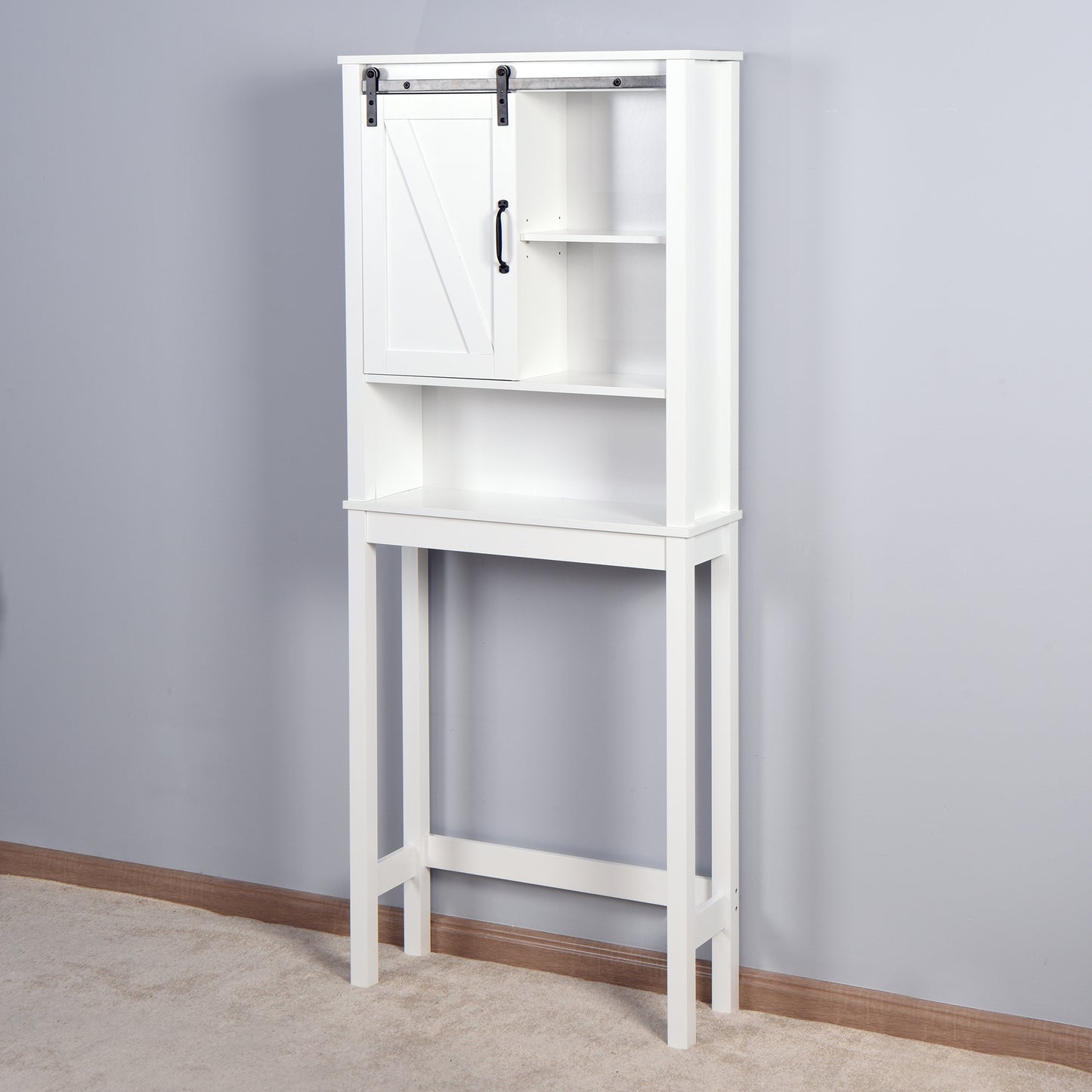 Barn Door Over-the-Toilet Storage Cabinet  - White