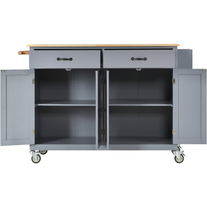 Granite Kitchen Island Cart with Solid Wood Top and Locking Wheels - Grey Blue