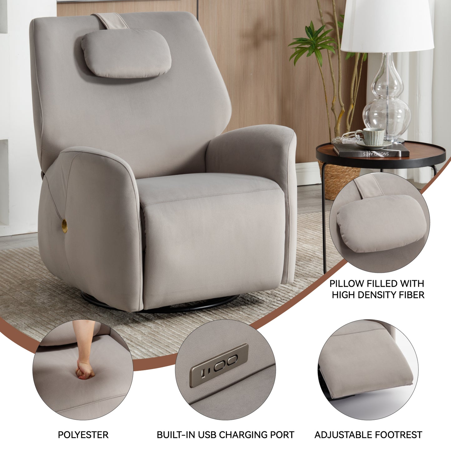 Bryce Power Recliner Chair with Lumbar and Neck Support - Gray