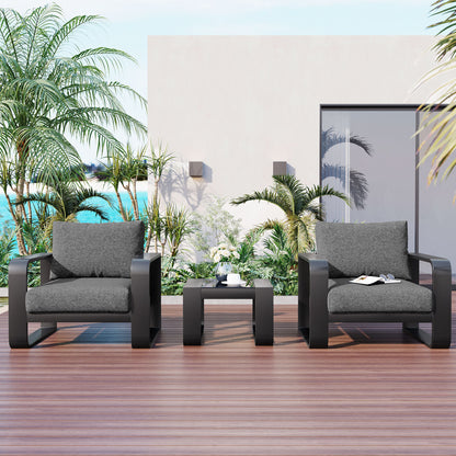 Abel 3 Pc Aluminum Frame Patio Sofa Set - Black+Gray