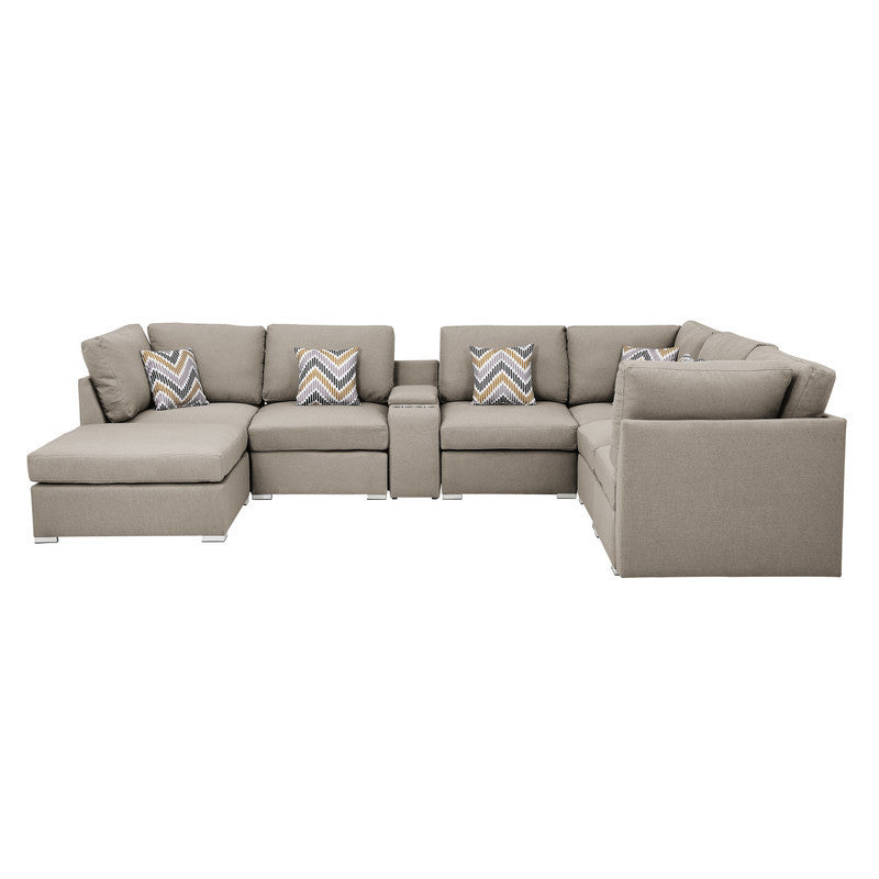 Lucy Fabric Reversible Modular Sectional Sofa and Ottoman - Beige