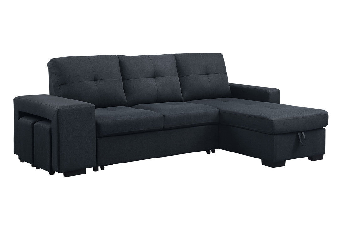 Lucas Linen Sleeper Sectional Sofa with Reversible Storage Chaise - Dark Gray