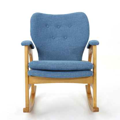 Indo Mid-Century Fabric Rocking Chair - Blue