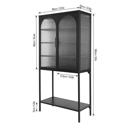 Arched II Glass Doors Floor Cabinet - Black