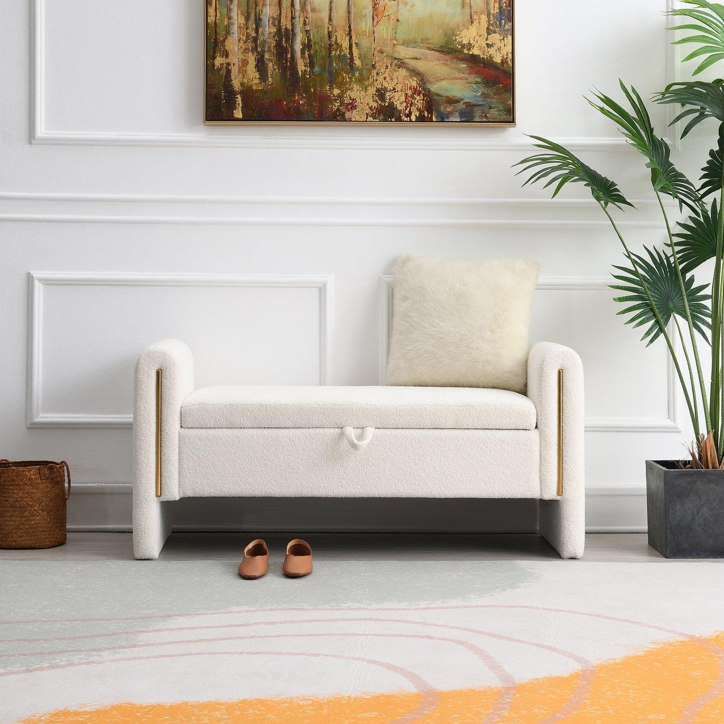 Teddy Upholstered Storage Bench - Cream