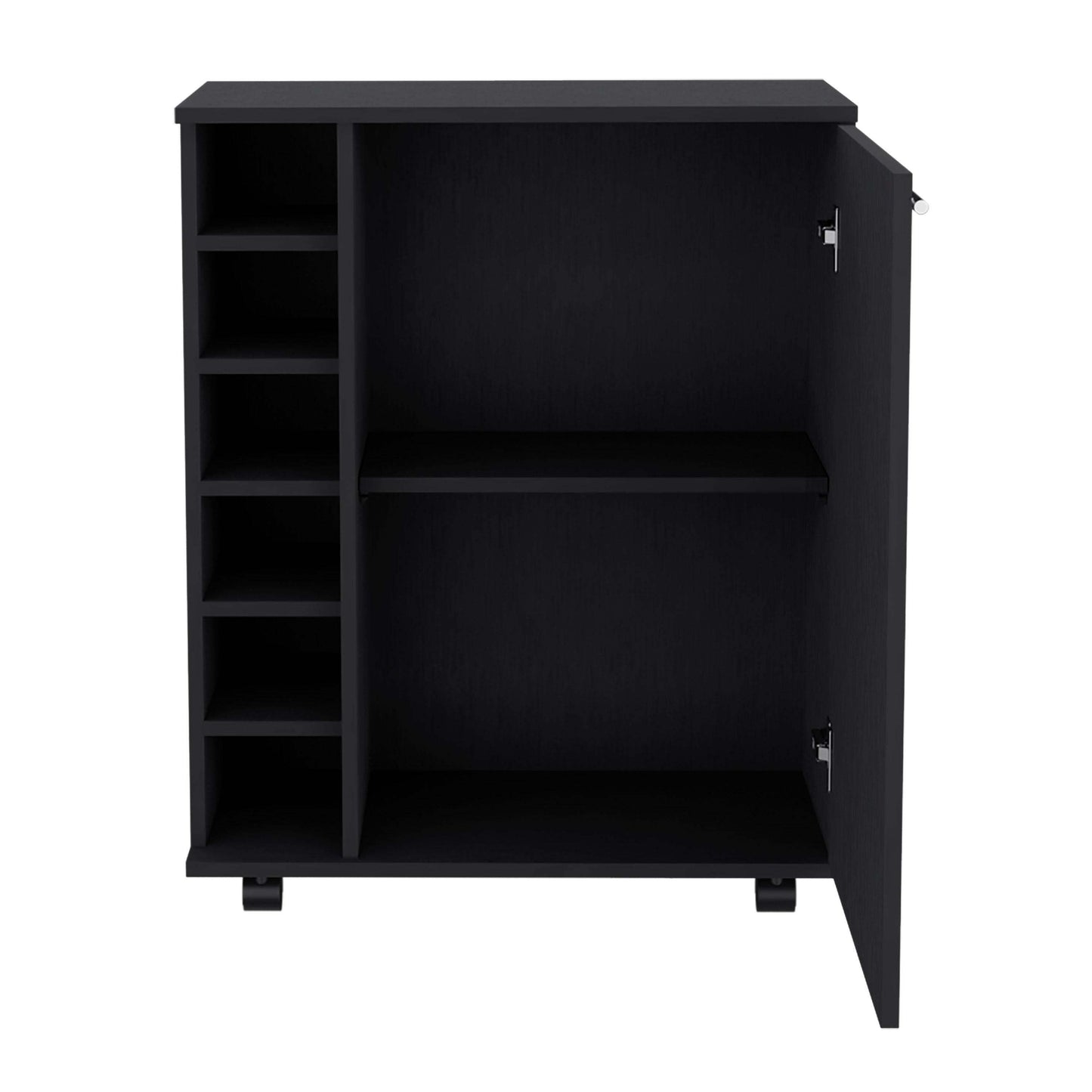 Halina Bar Cabinet With Wheels - Black