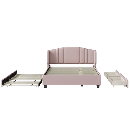 Mali Queen Size Platform Bed with Wingback Headboard - Pink