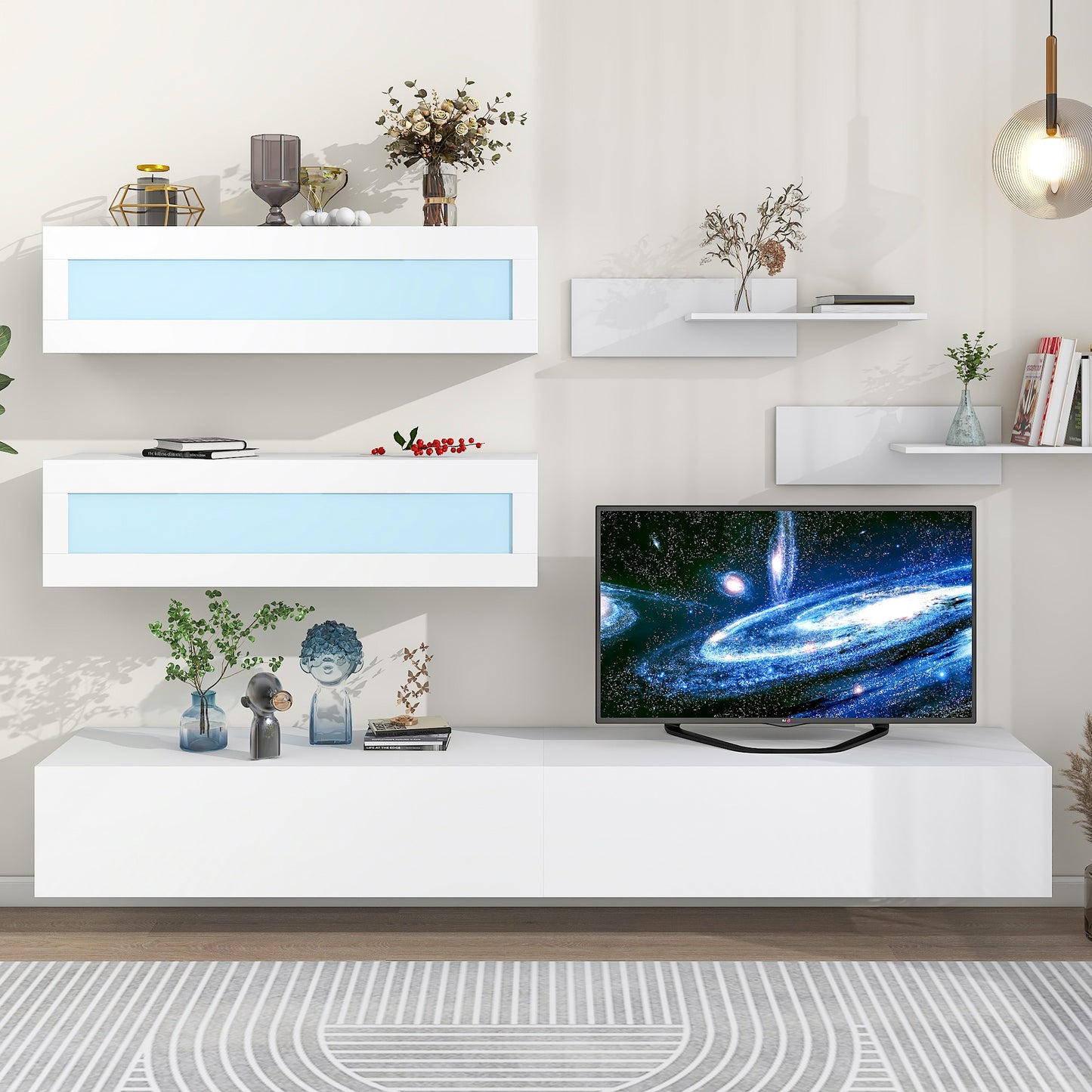 Sega Wall Mount Floating TV Stand with Four Media Storage - White