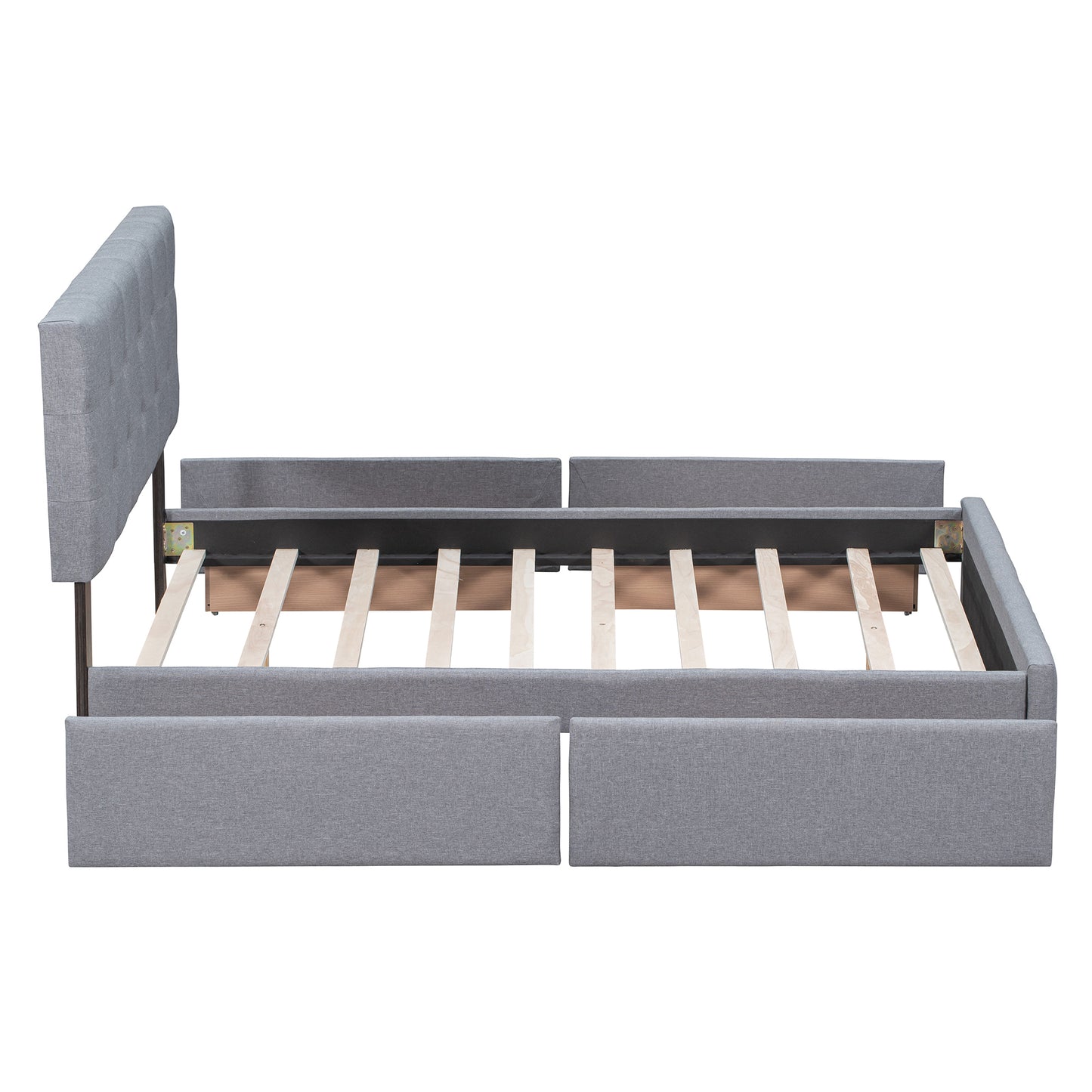 Draco Queen Size Platform Bed with 4 Drawers - Light Gray