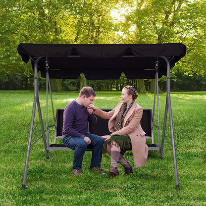 Rosser 3-Person Outdoor Swing Chair Adjustable Canopy - Black