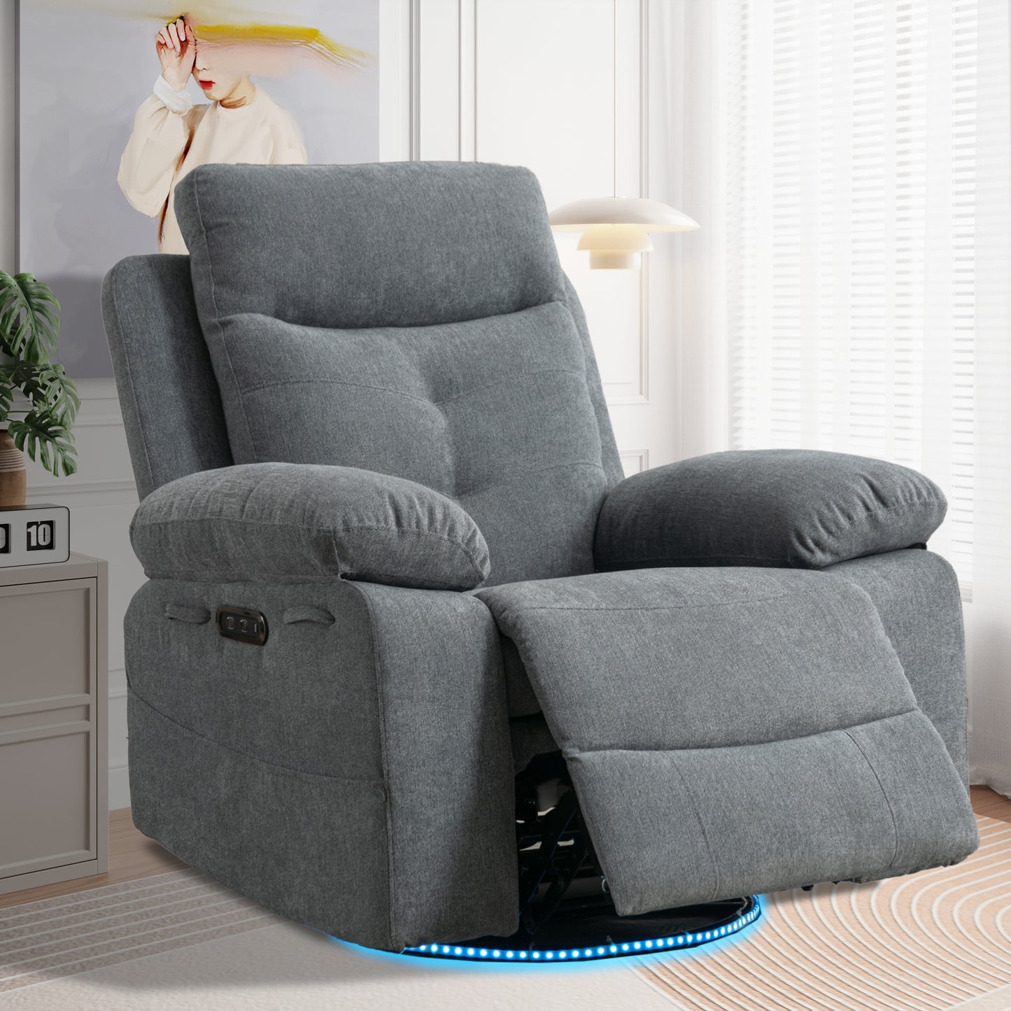 Aspen Power Recliner Glider Chair With Bluetooth Speaker - Light Gray