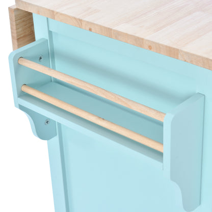 Culinary  Kitchen Cart with Countertop With Barn Door - Mint Green