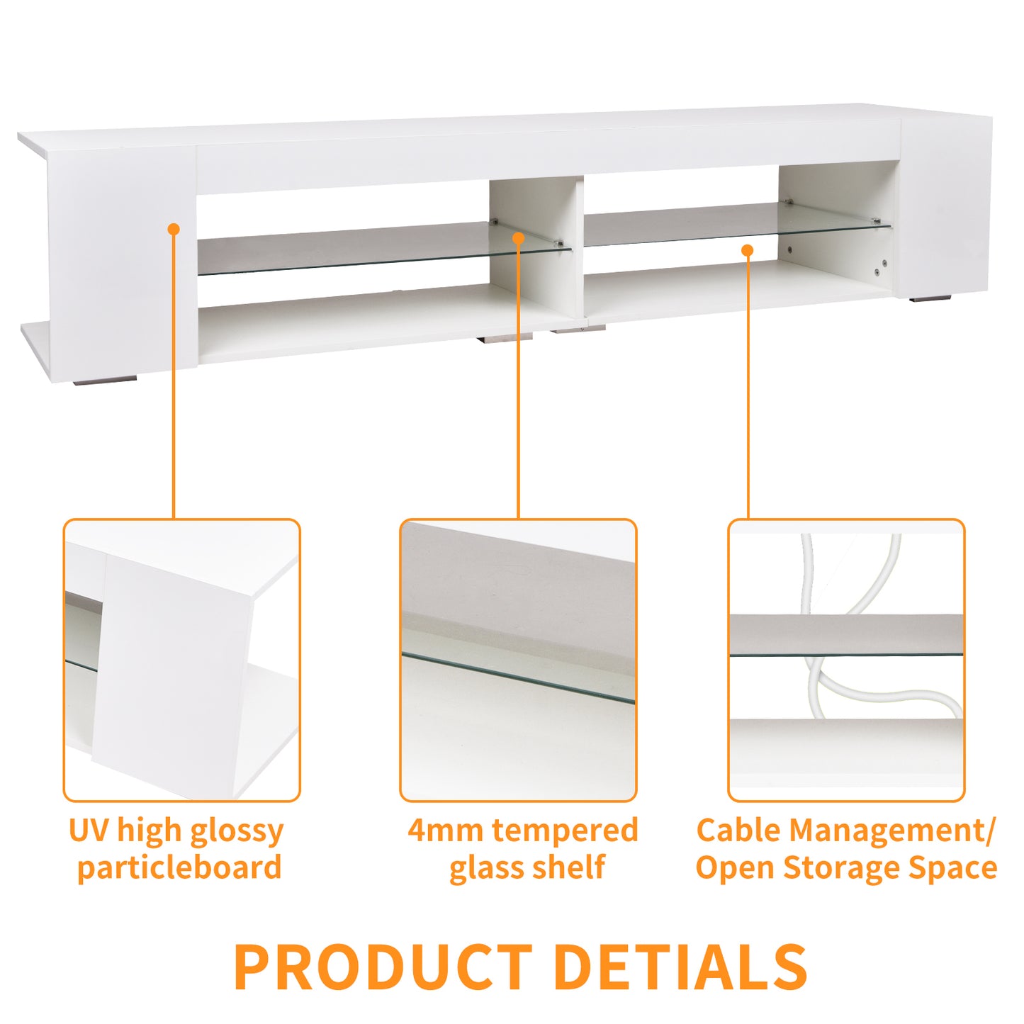 Jazz LED TV Stand Entertainment Center - White