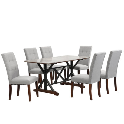 Zelma 7pc Dining Set Dining Table 6x Side Chairs - Gray