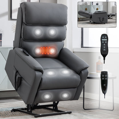 Hannah Power Lift Leather Recliner Chair with Heat Massage - Gray