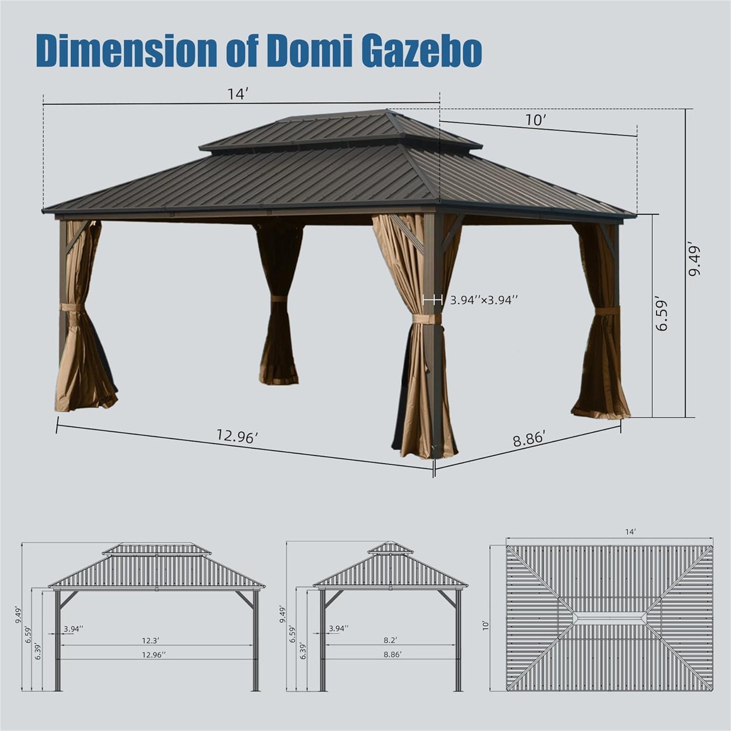 Genesis 10 X 14 ft Hardtop Gazebo - Brown