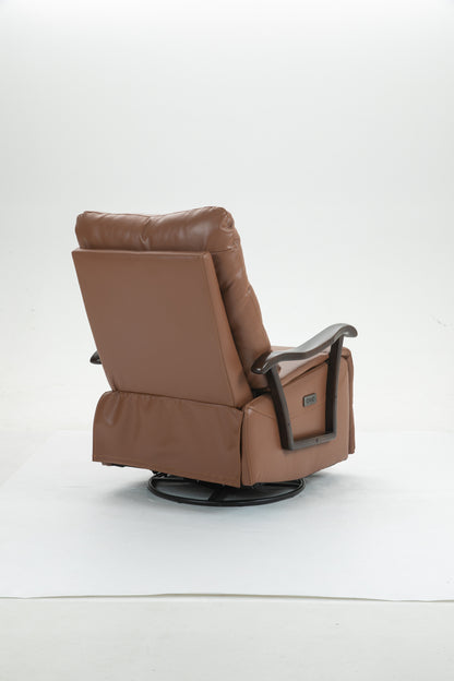 Tyler Swivel Power Recliner with Solid Wood Armrests - Orange