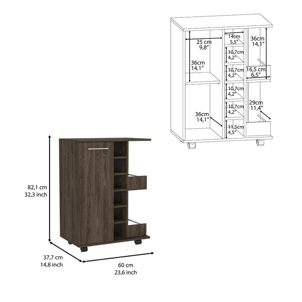 Minta Bar Cabinet With 2 Side Shelves - Brown