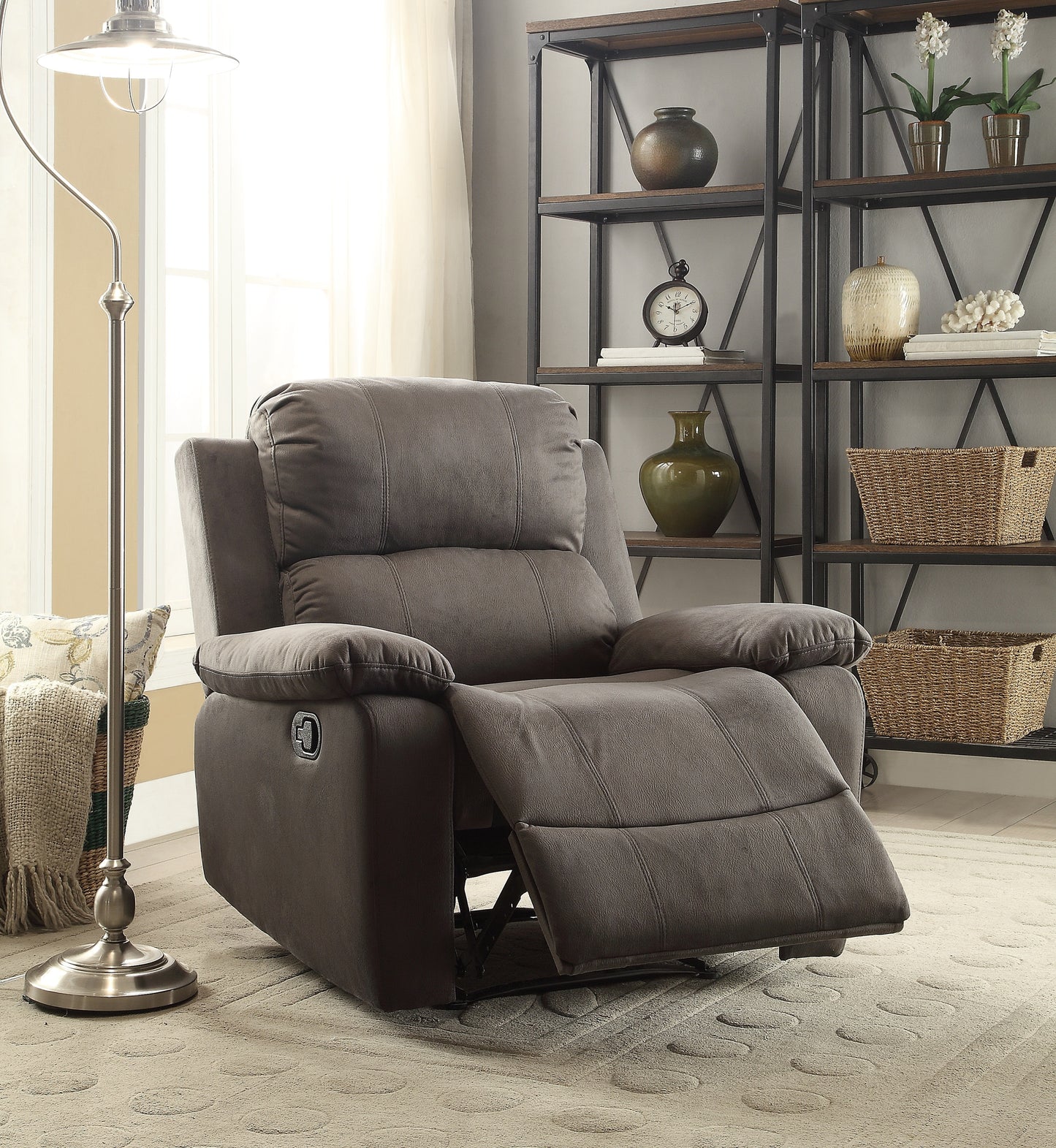 Aeon Polished Recliner with Pillow Top Arm - Charcoal