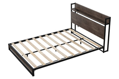 Bova Queen Size Platform Bed Frame with Socket - Black