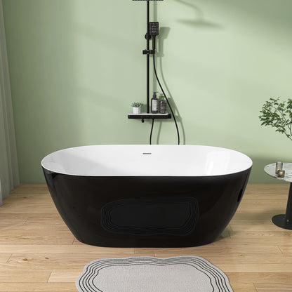 Nuvo 59" Acrylic Free Standing Oval Shape Soaking Tub - Gloss Black+White