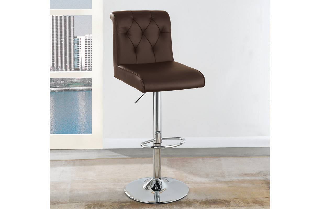 Tina Adjustable Bar stool  Faux Leather Chrome Base - Espresso  Set of 2