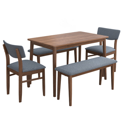 Burchard 5pc Dining Set Table with 2 Benches 2x Side Chairs - Walnut