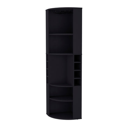 Avery 5 Large Shelves Corner Bar Cabinet - Black