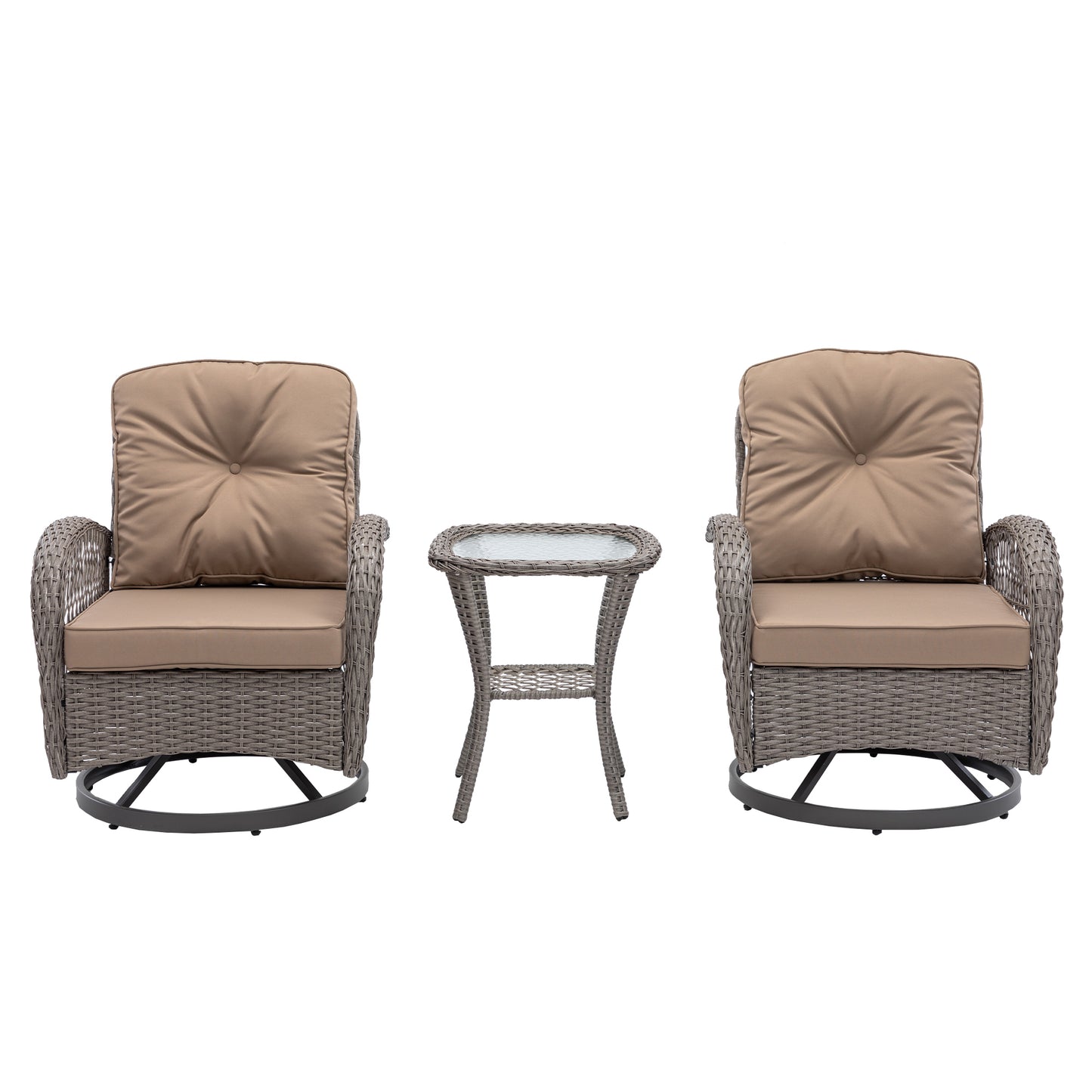 Tompkins 3 Pc Outdoor Swivel Rocker Patio Chairs - Khaki