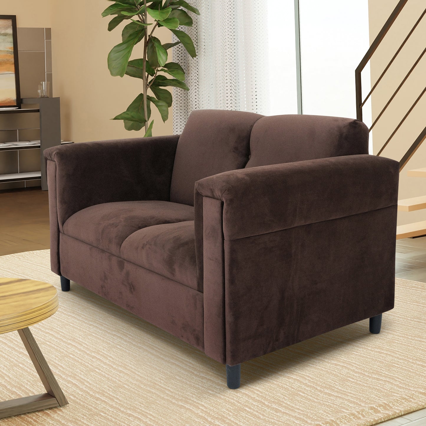 Trinity Suede Loveseat Sofa - Dark Brown