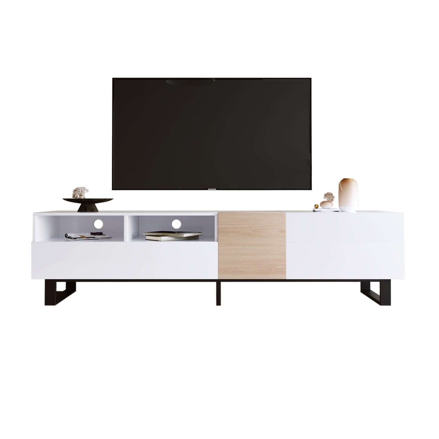 Vato Modern TV Stand Entertainment Center - White