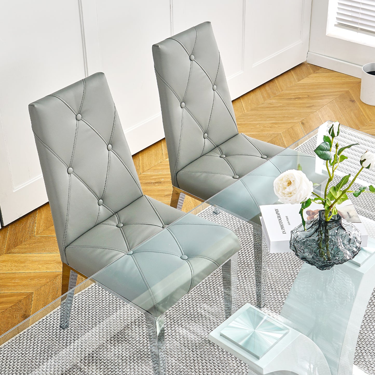 Valerio Pu Dining Chairs with Chrome Leg (Set of 2) - Gray