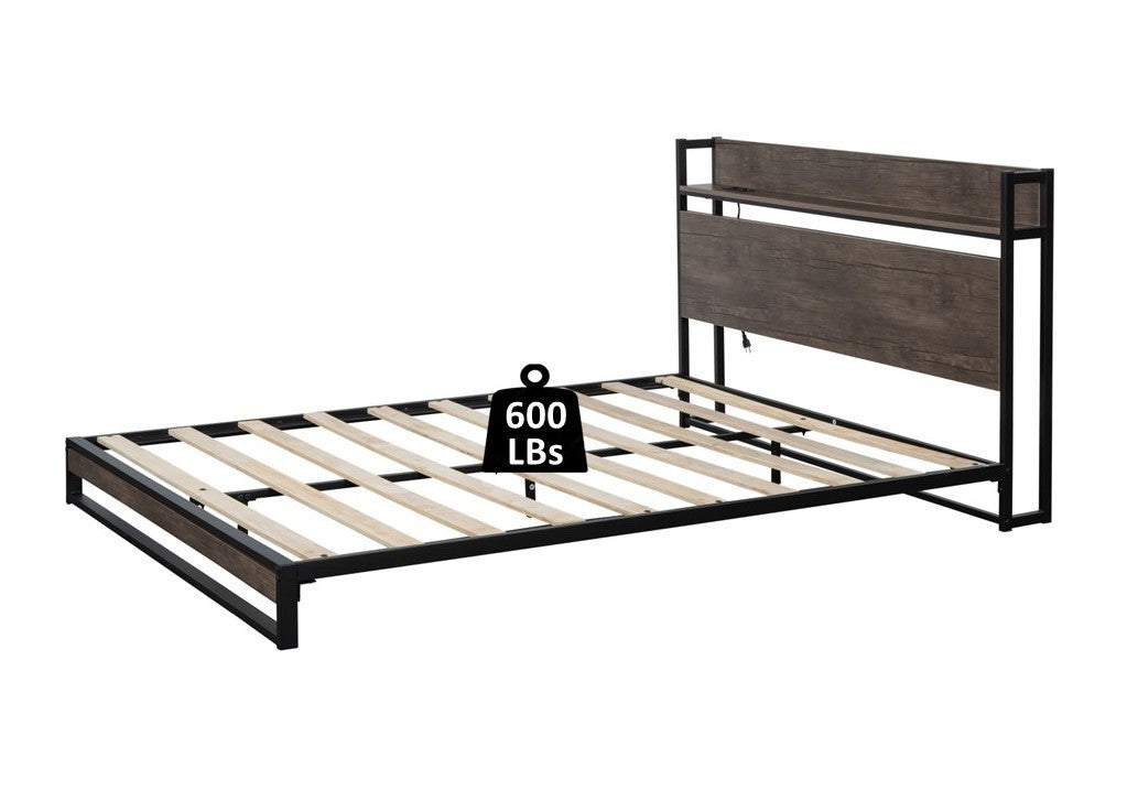 Bova Queen Size Platform Bed Frame with Socket - Black