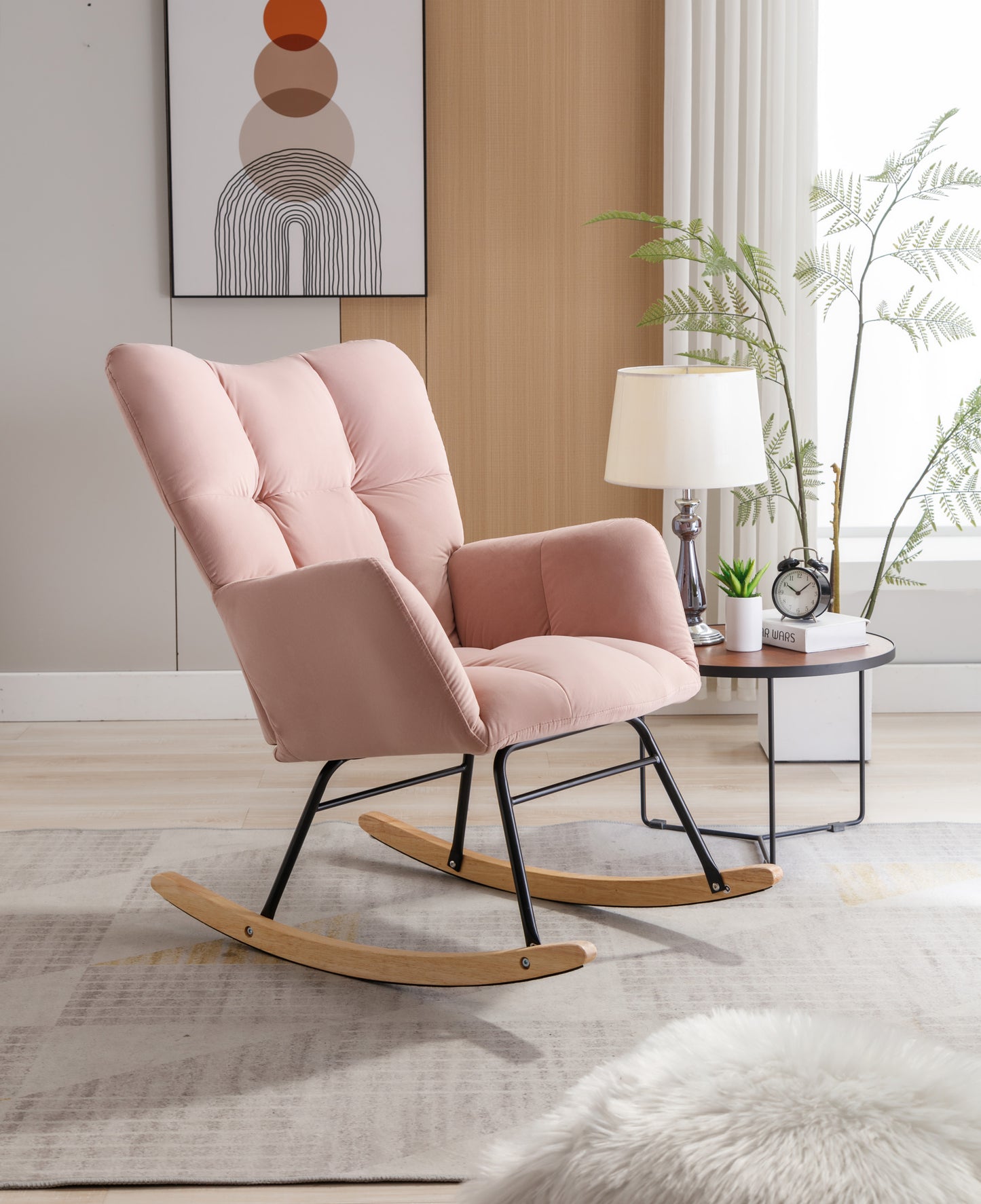 Noble Velvet Tufted Upholstered Rocking Chair - Pink