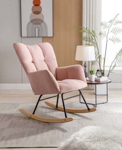 Noble Velvet Tufted Upholstered Rocking Chair - Pink