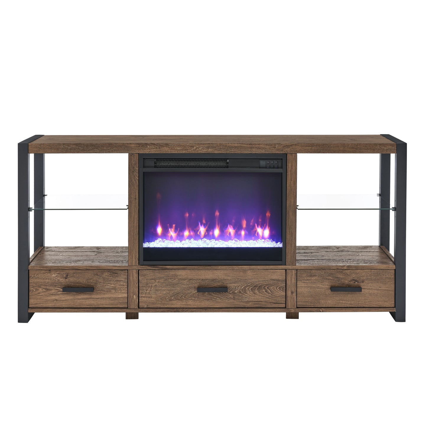 Electric Fireplace MediaTV Stand with Colorful LED Lights - Barn Wood