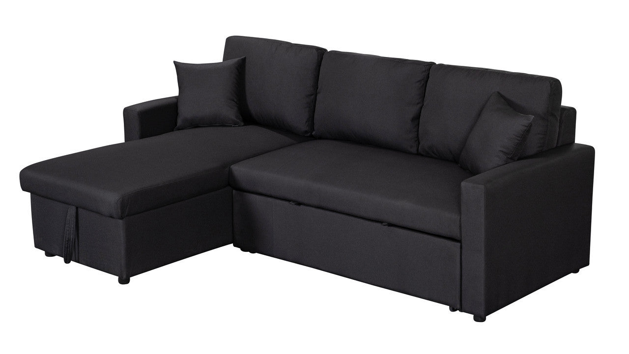 Paisley Linen Fabric Reversible Sleeper Sectional Sofa with Storage - Black