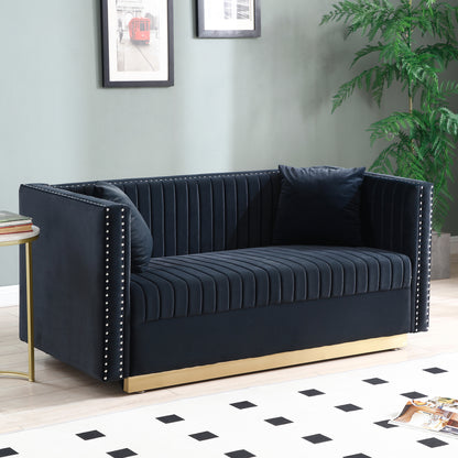 Alessia Tufted Velvet Sofa  Loveseat with 2 pillows - Black