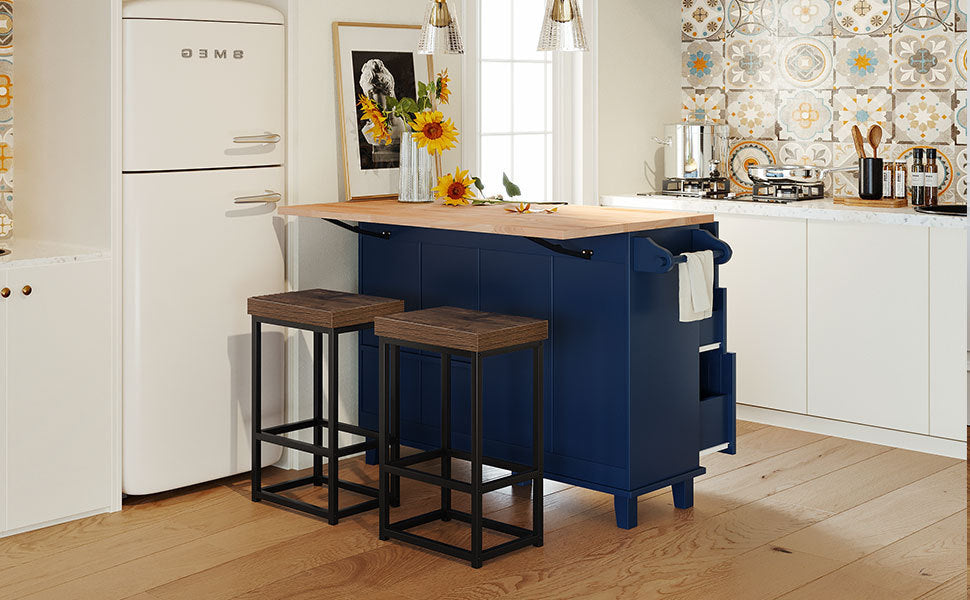 TOPMAX  Kitchen Island Set with 2 Seatings - Blue