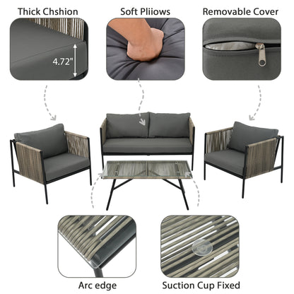 Felton 4 Pc Patio Rope Sofa Set - Gray