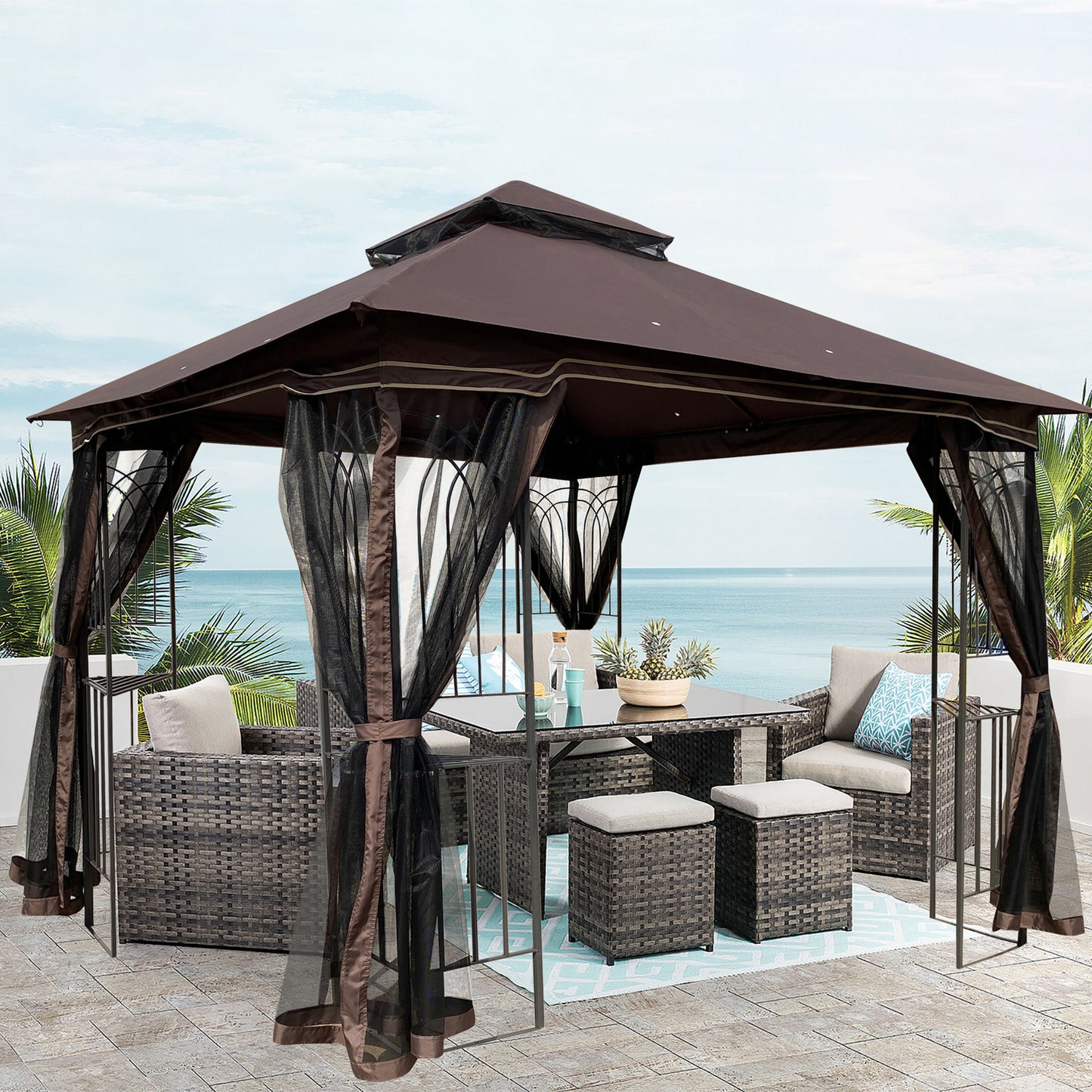 Zamora 10 x 10 ft Outdoor Patio Gazebo Canopy Tent - Brown