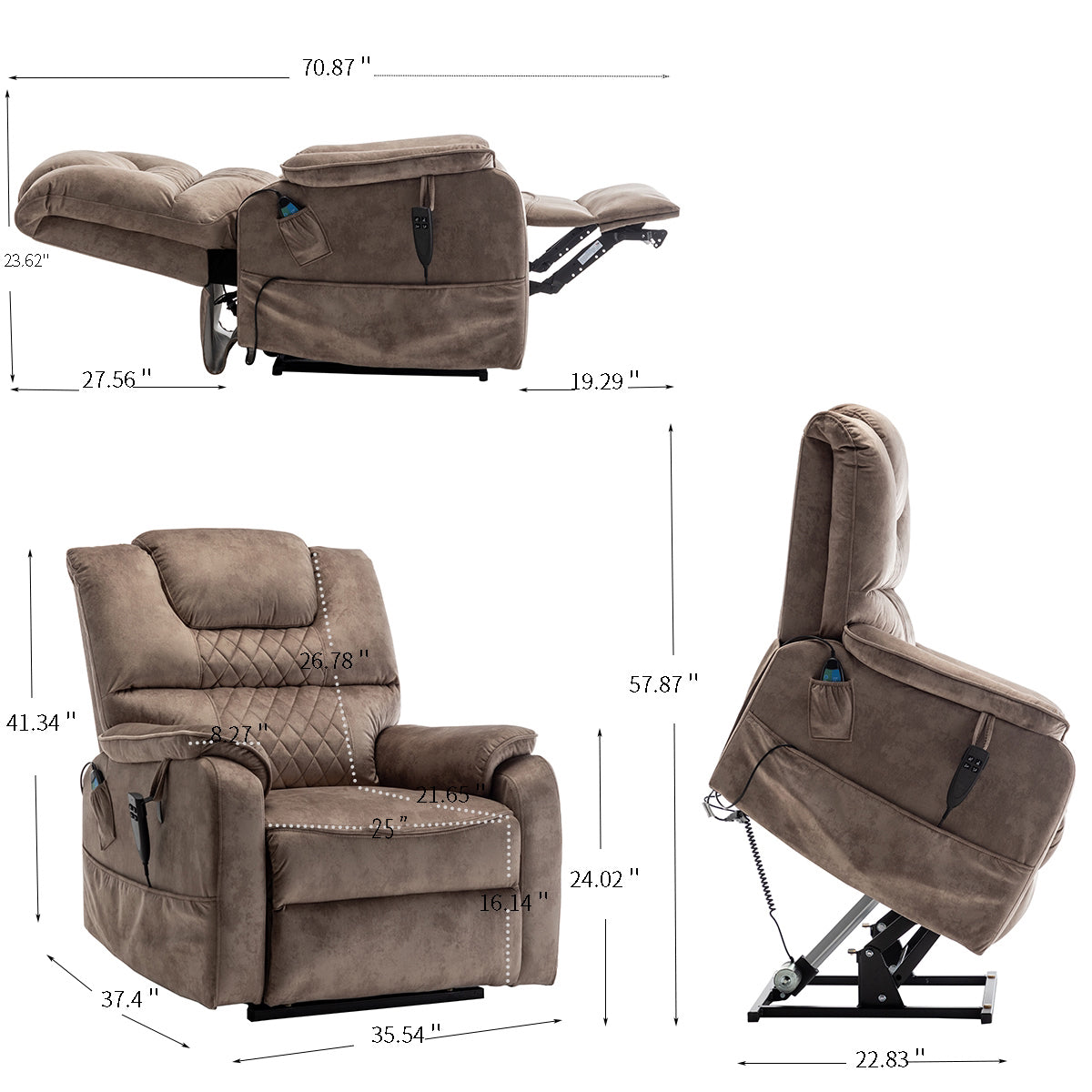 Eriga Power Lift Recliner Chair (180 degree lying flat) - Brown