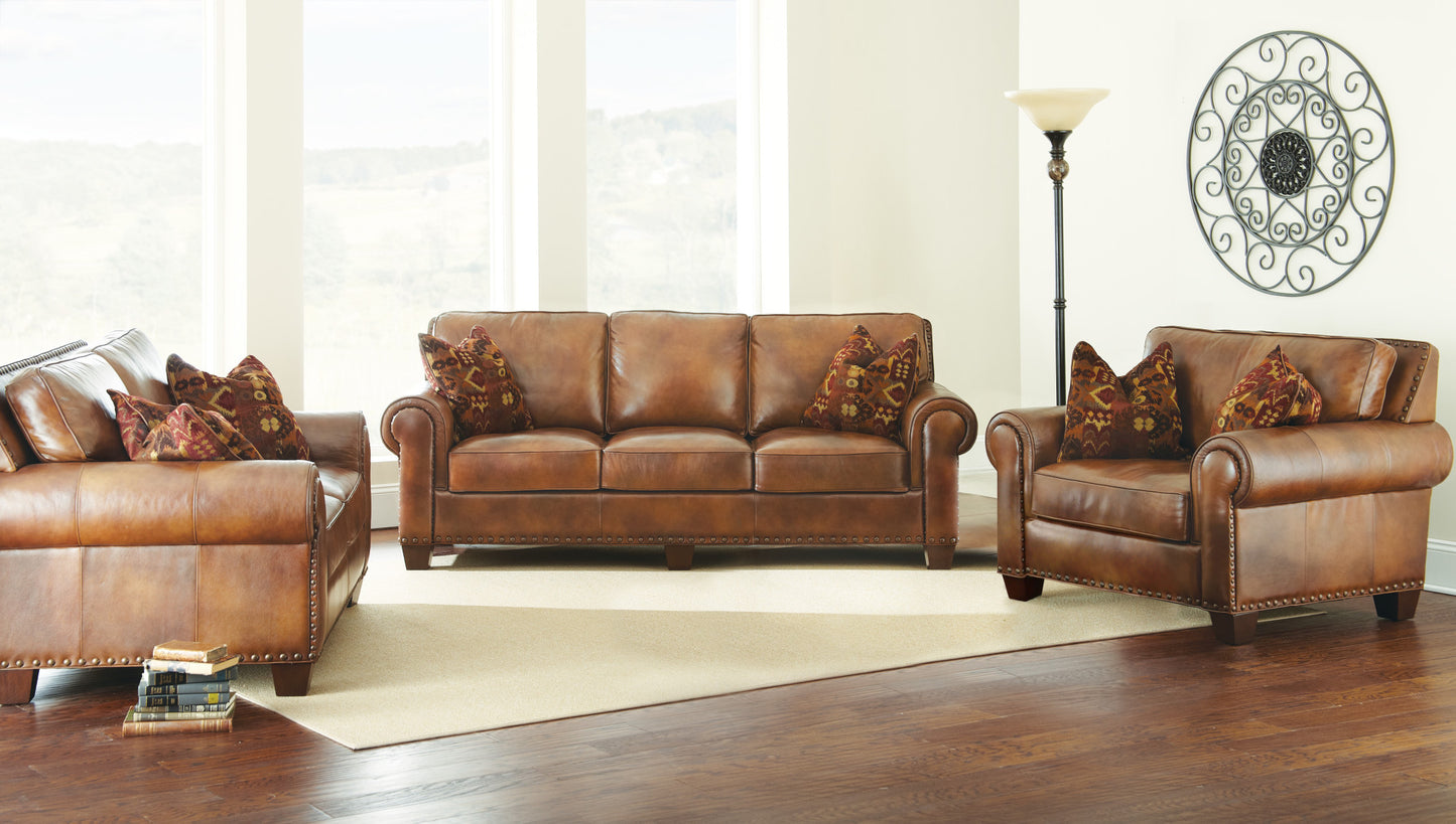 Kian Rustic Leather Collection Loveseat - Tan