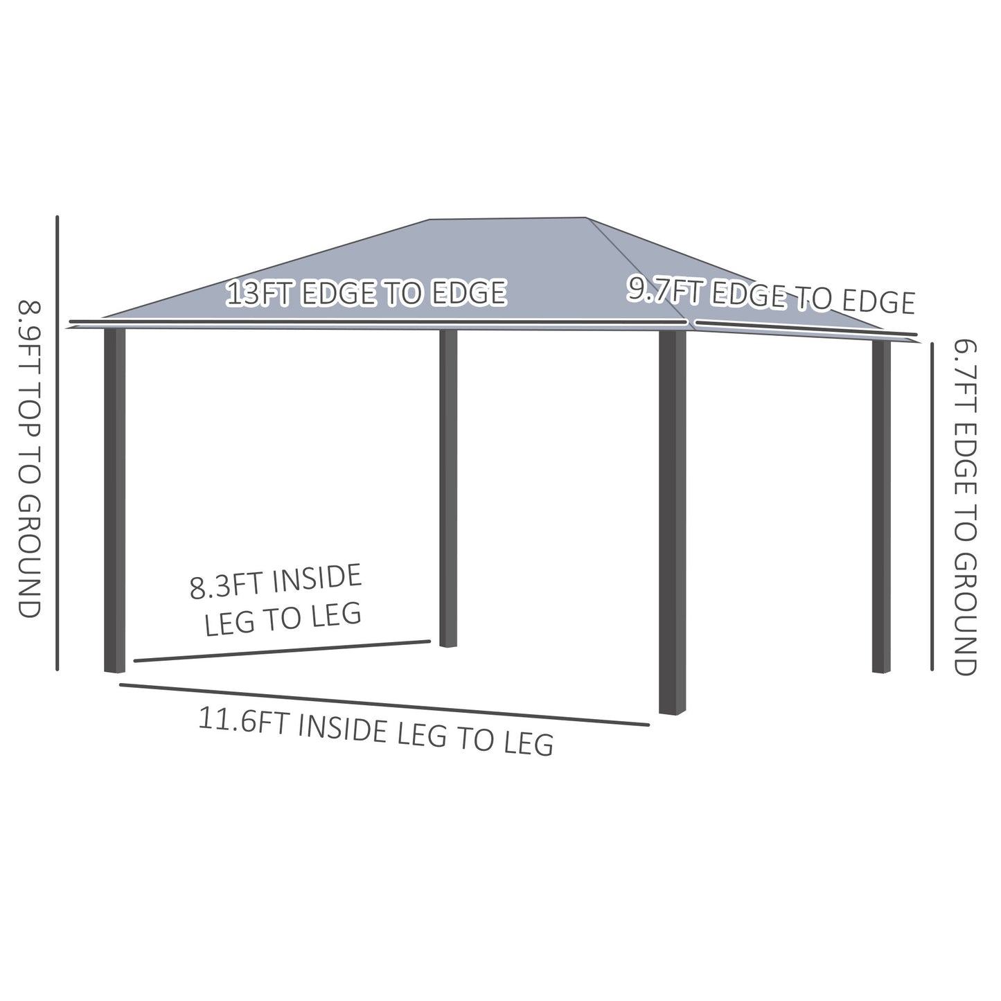 Duna 10 x 13 ft Patio Gazebo Aluminum Frame - Gray