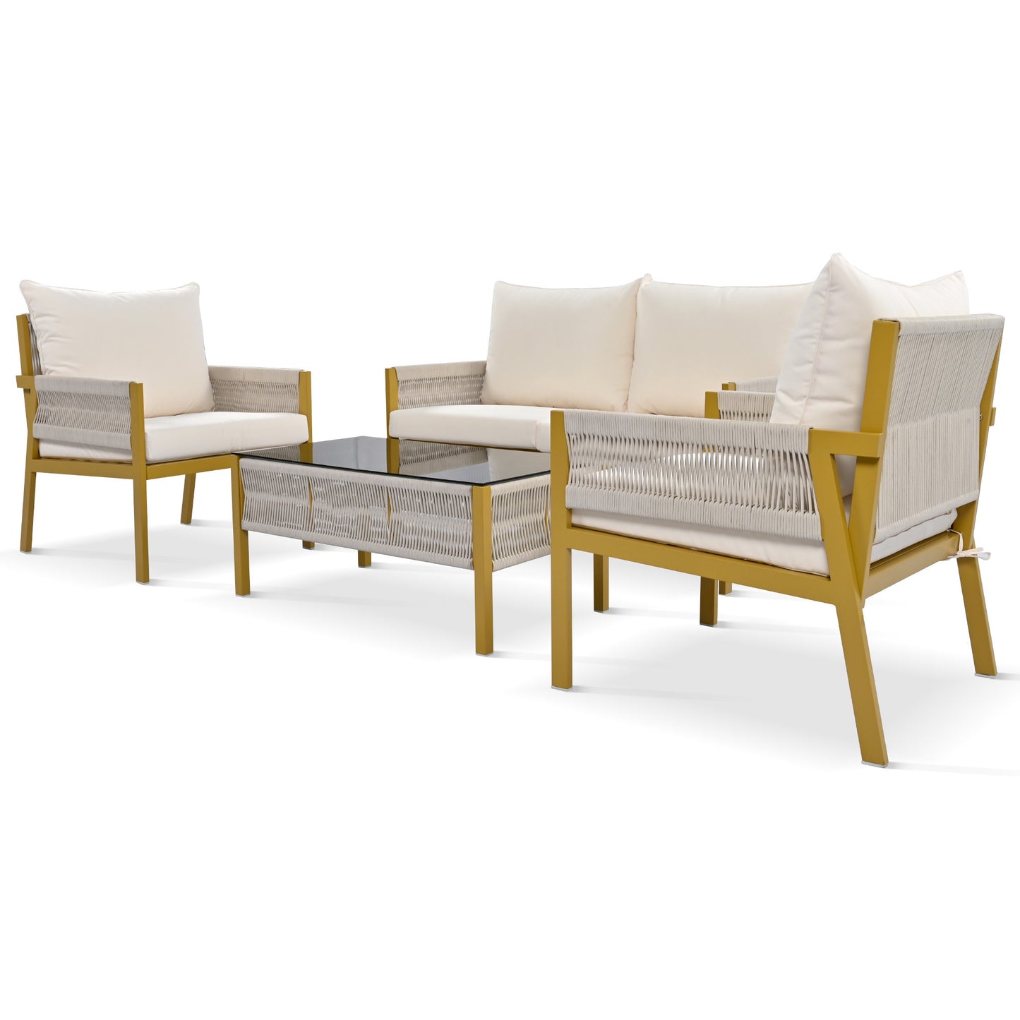 Mixon 4 Pc Patio Rope Sofa Set - Beige+Yellow